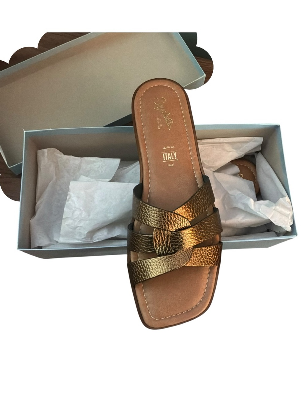Seychelles Leila Leather Metallic Bronze Braided Slide Sandal